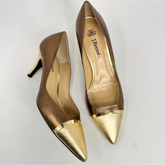J. Renee Adena Women’s Metalic Gold Stiletto Pumps - Picture 3 of 13